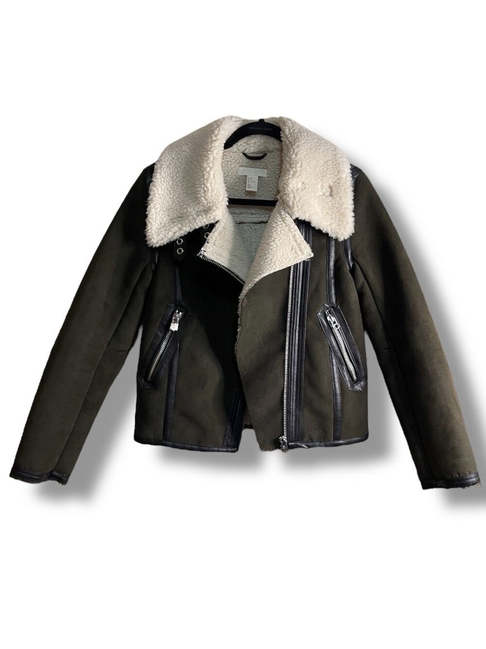 Aviator Bomber Jacket Coat Khaki Army Green Women’s Size XS - Picture 2 of 11
